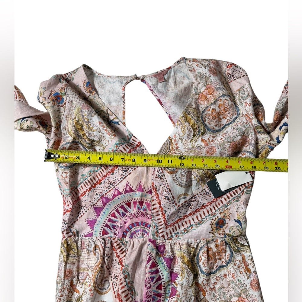 Guess 100% Linen Romper Women XL Paisley Flared Sleeves Designer Summer NWT $158 - Picture 4 of 12